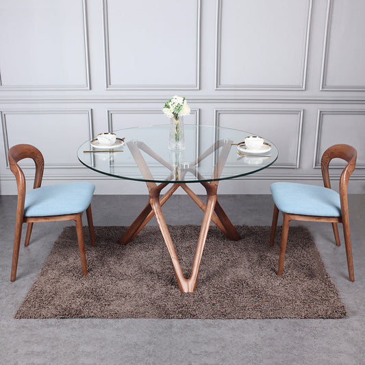 Dawn 實木玻璃圓餐枱 配 Hiro I 實木椅子 (1枱4椅組合)