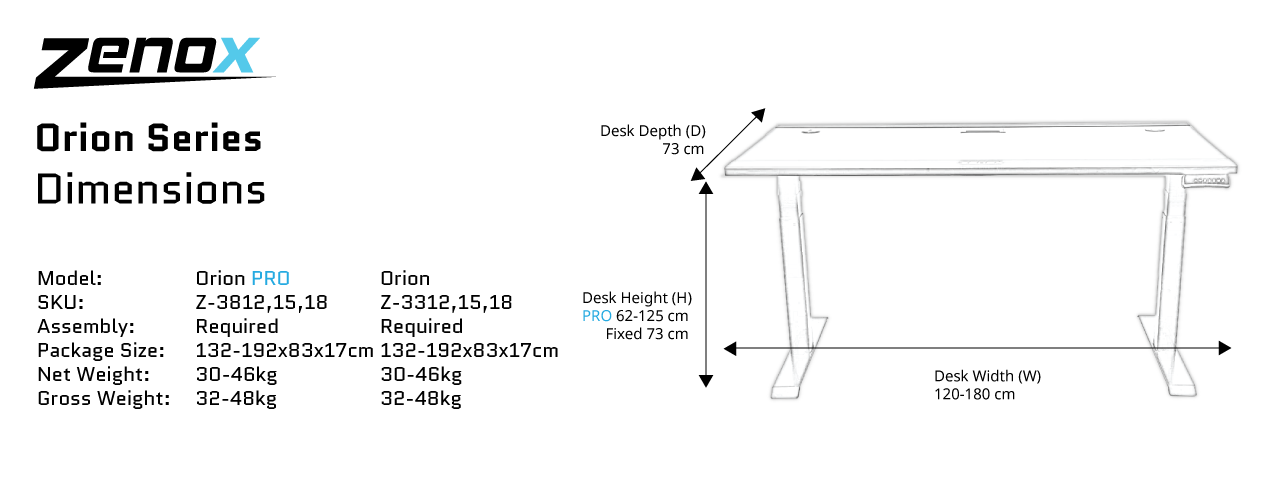 Zenox Orion系列電競枱 固定版