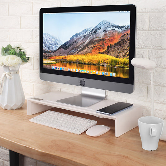 M-riser Solid Wood Screen Elevated Computer Stand | Wireless/USB Charging (Upgraded Version)