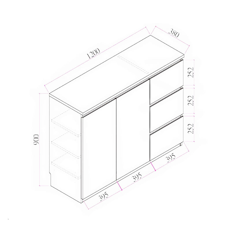 Ivory系列 - 1.2米雙門三櫃桶餐邊櫃