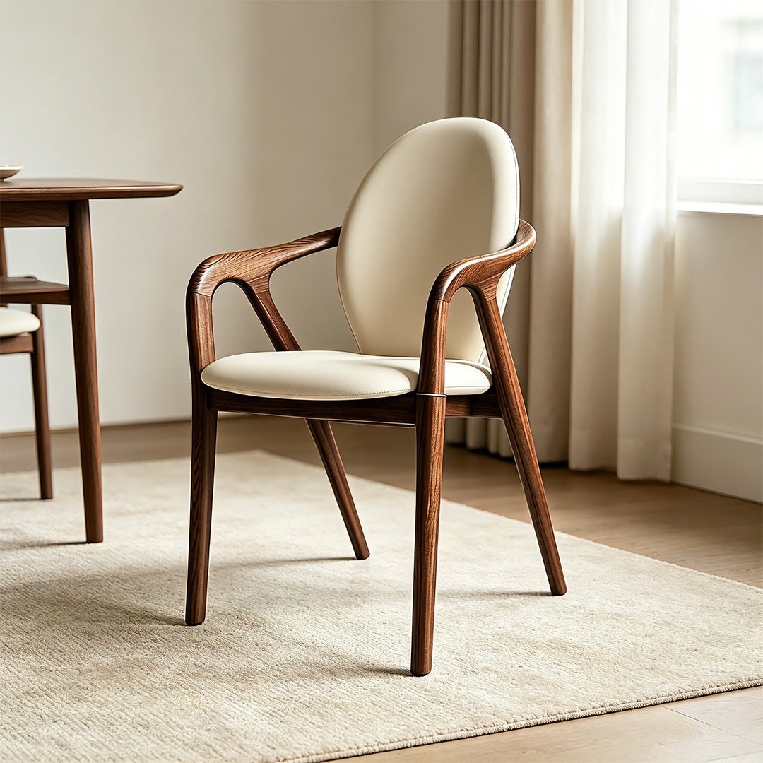 Dylan Solid Ash Wood Armchair | Ergonomic Microfiber Leather Dining Chair | Hareody Mall