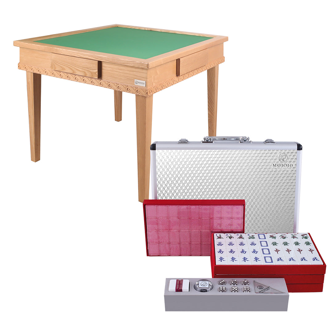 Bingo folding solid wood mahjong table + hand-rubbed mahjong card set