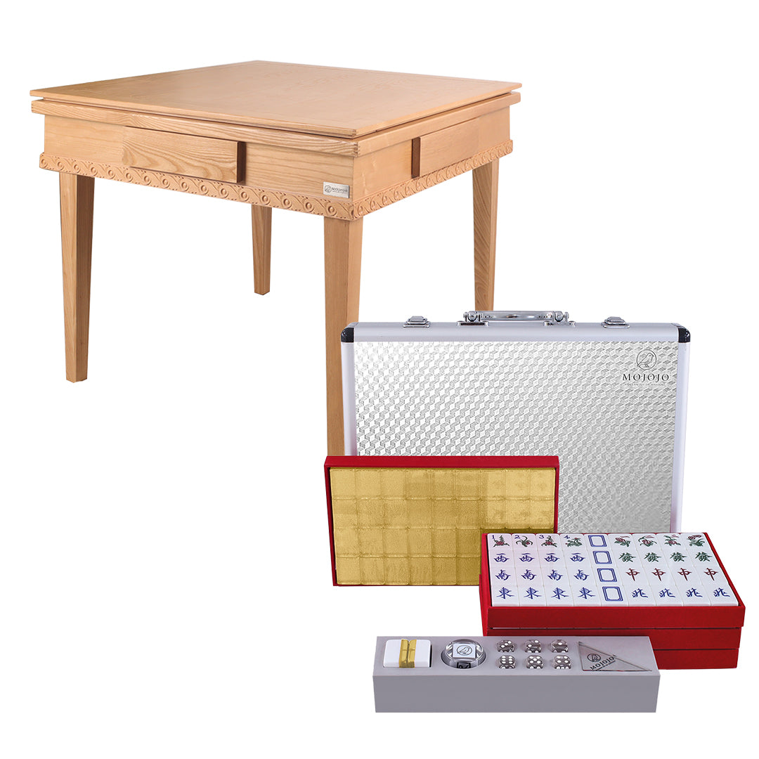 Bingo folding solid wood mahjong table + hand-rubbed mahjong card set