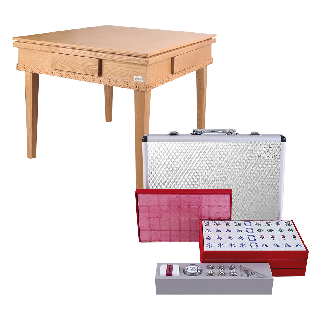 Bingo folding solid wood mahjong table + hand-rubbed mahjong card set
