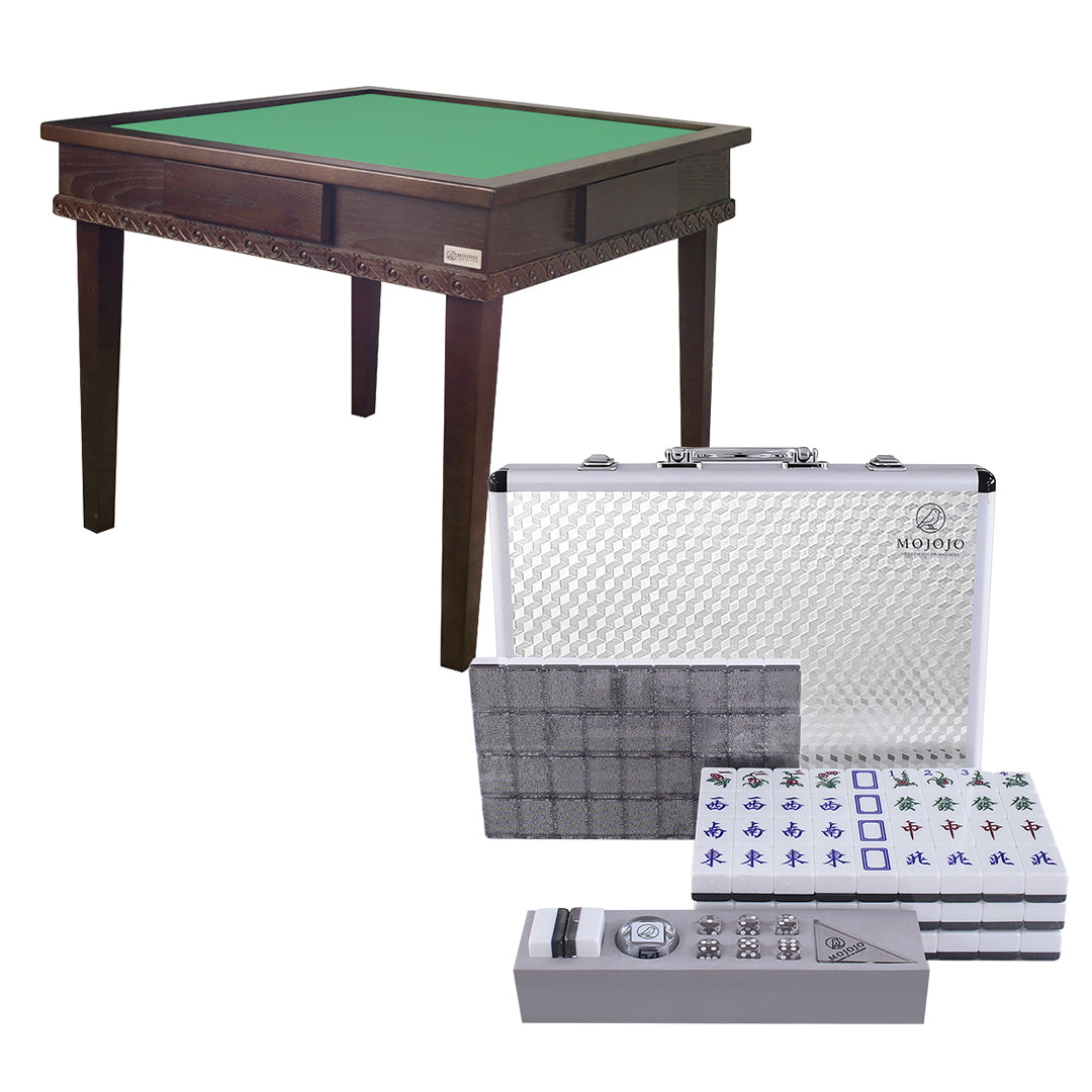 Bingo folding solid wood mahjong table + hand-rubbed mahjong card set