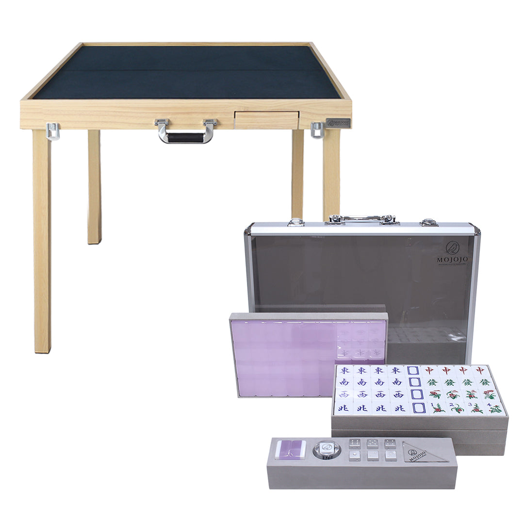 (Upgraded quick installation version) Porter portable folding solid wood mahjong table + hand-rubbed mahjong brand set
