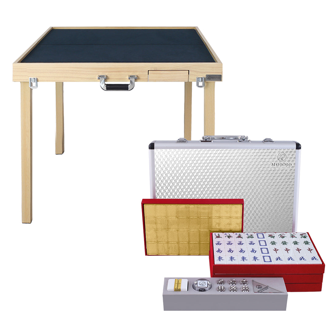 (Upgraded quick installation version) Porter portable folding solid wood mahjong table + hand-rubbed mahjong brand set