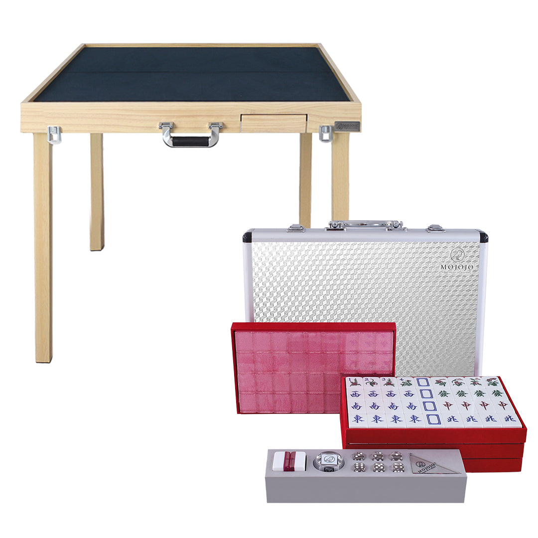 (Upgraded quick installation version) Porter portable folding solid wood mahjong table + hand-rubbed mahjong brand set
