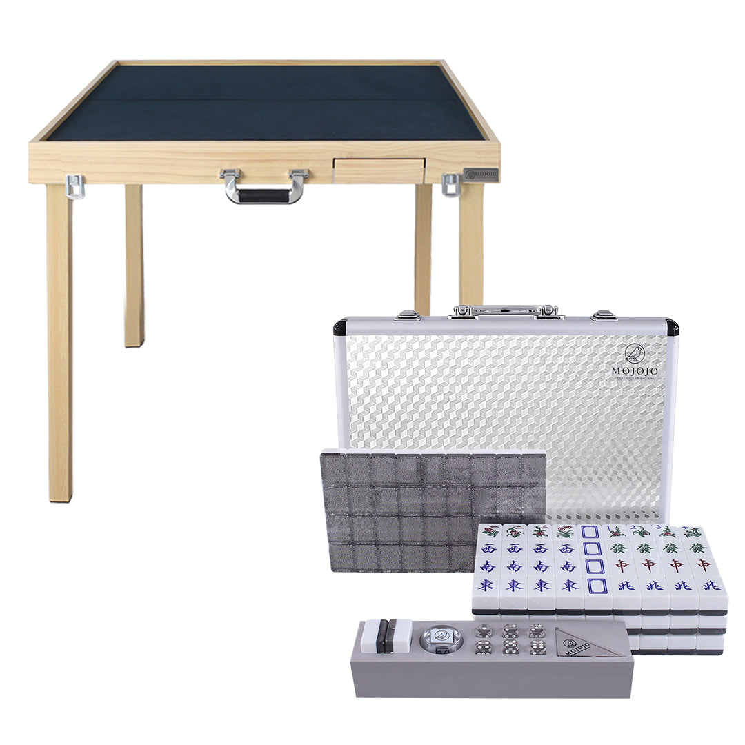 (Upgraded quick installation version) Porter portable folding solid wood mahjong table + hand-rubbed mahjong brand set