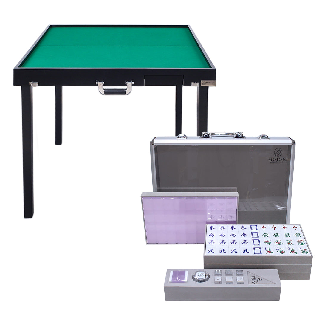(Upgraded quick installation version) Porter portable folding solid wood mahjong table + hand-rubbed mahjong brand set