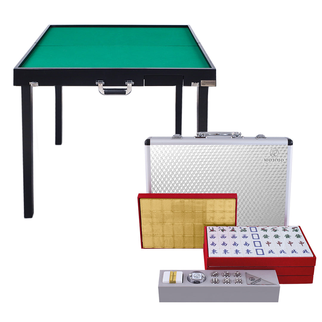 (Upgraded quick installation version) Porter portable folding solid wood mahjong table + hand-rubbed mahjong brand set