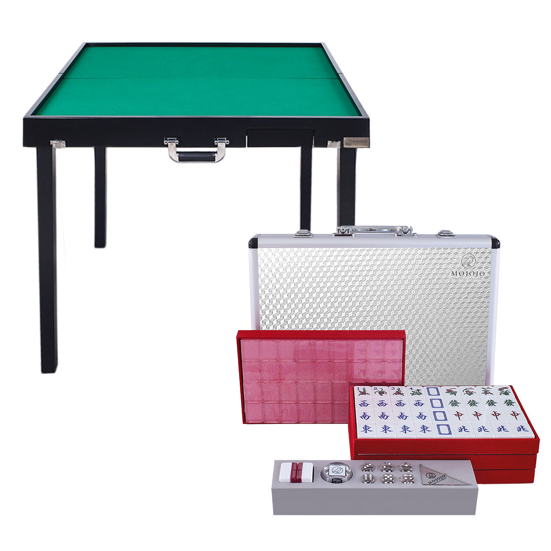 (Upgraded quick installation version) Porter portable folding solid wood mahjong table + hand-rubbed mahjong brand set