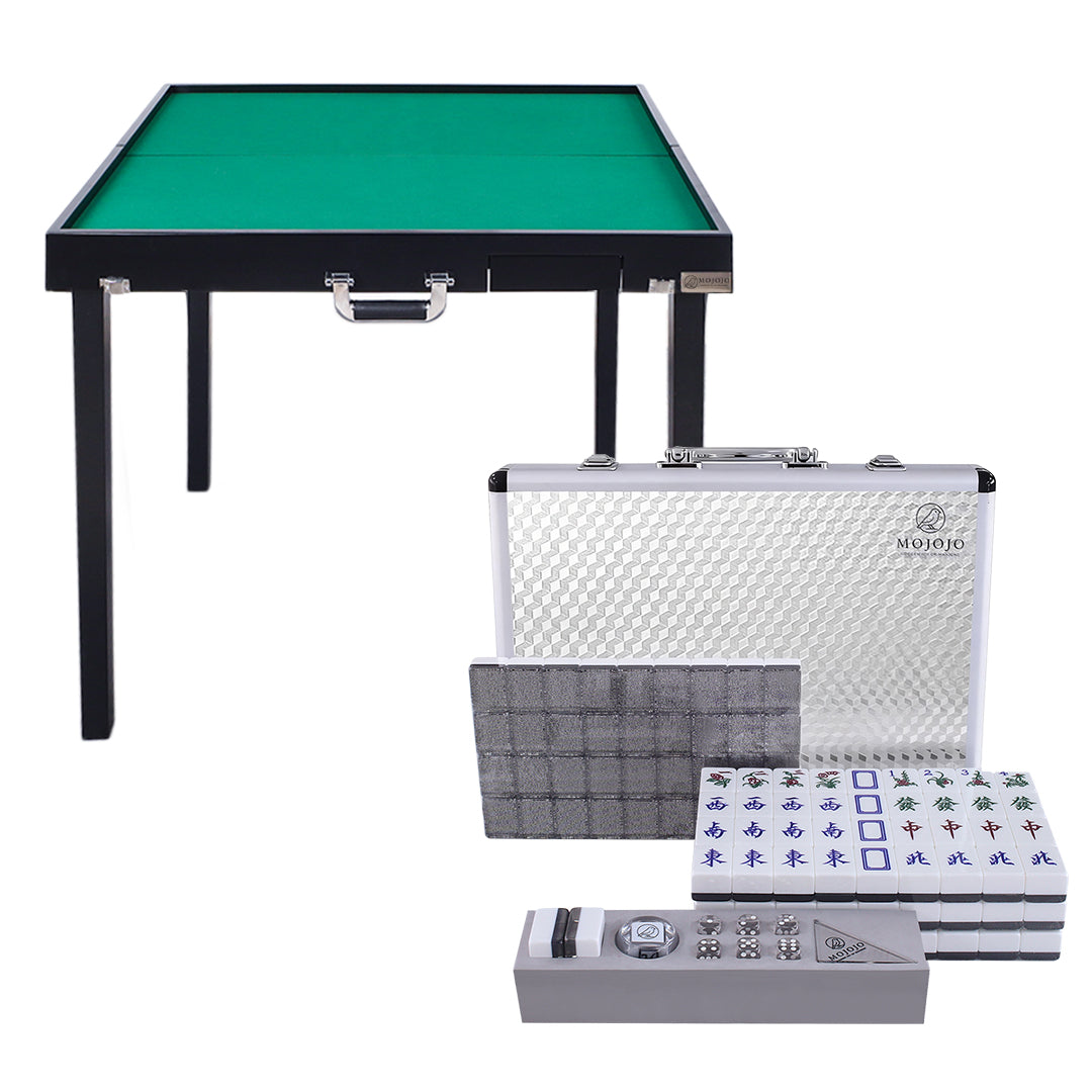 (Upgraded quick installation version) Porter portable folding solid wood mahjong table + hand-rubbed mahjong brand set