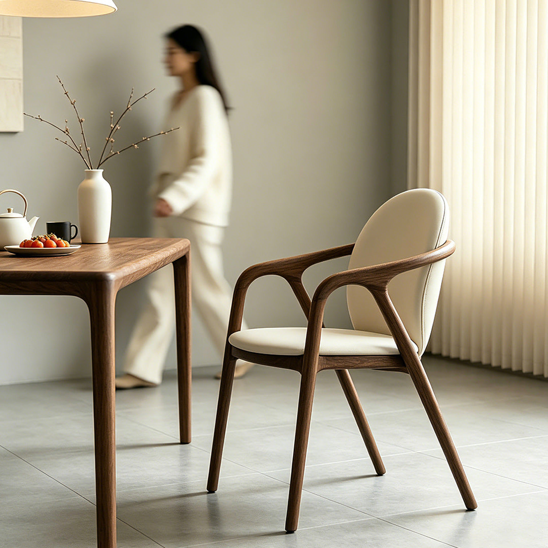 Dylan Solid Ash Wood Armchair | Ergonomic Microfiber Leather Dining Chair | Hareody Mall