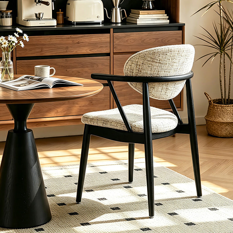 HUGO Mid-Century Ash Wood Dining Armchair | Japandi breathable linen-cotton Chair