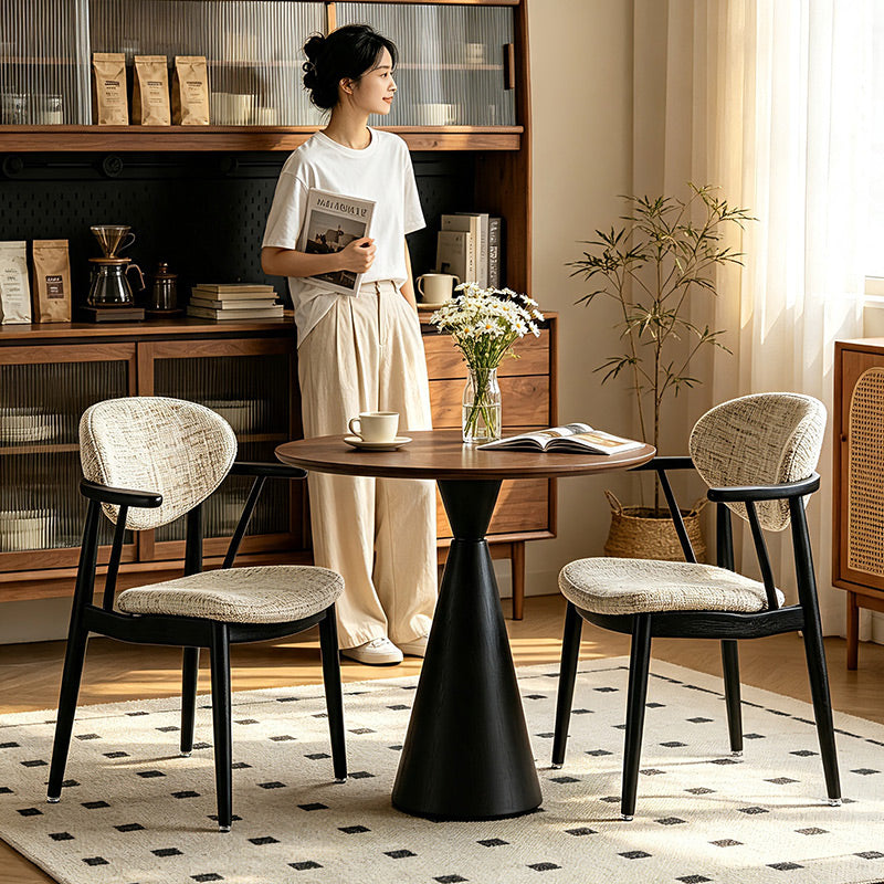 HUGO Mid-Century Ash Wood Dining Armchair | Japandi breathable linen-cotton Chair