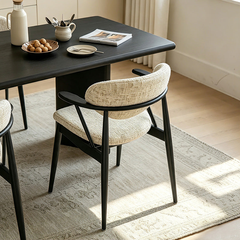 HUGO Mid-Century Ash Wood Dining Armchair | Japandi breathable linen-cotton Chair