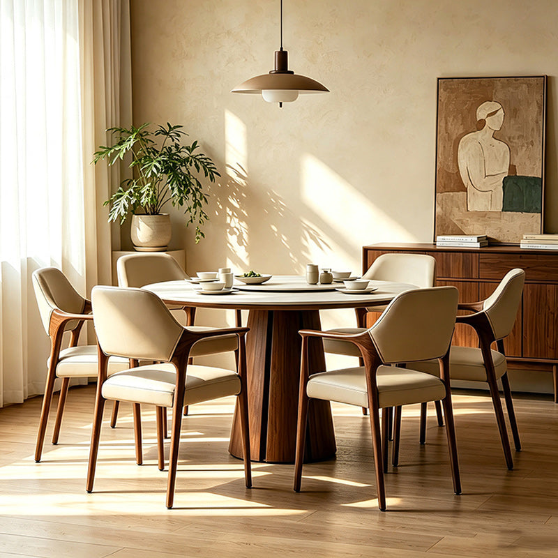 Kate Solid Ash Wood Armchair | Contemporary Floating Backrest & Easy-Care Microfiber Leather Dining Chair