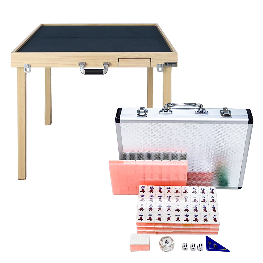 (Upgraded quick installation version) Porter portable folding solid wood mahjong table + hand-rubbed mahjong brand set