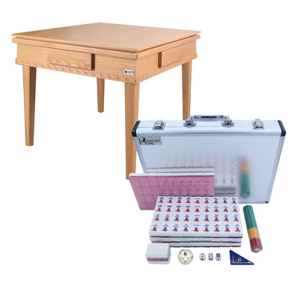 Bingo folding solid wood mahjong table + hand-rubbed mahjong card set