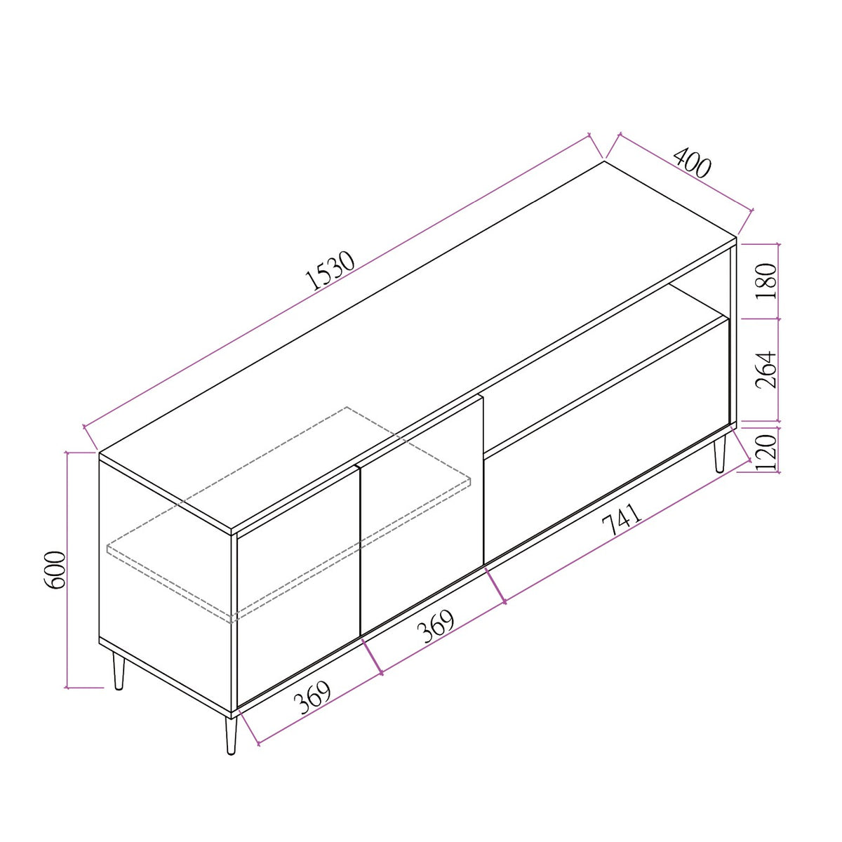 Eclipse 1.53m TV Cabinet - Black Oak & Gloss Grey (Design A)