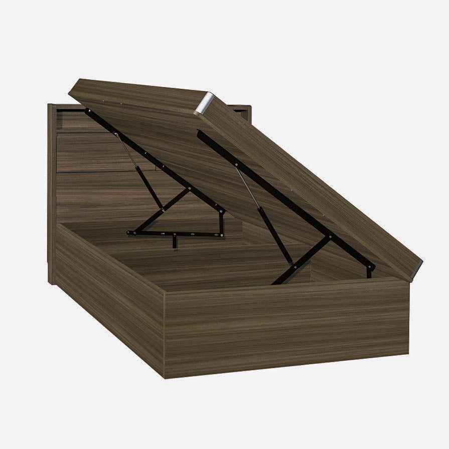 Breeze 系列 - 儲物木床屏油壓床架