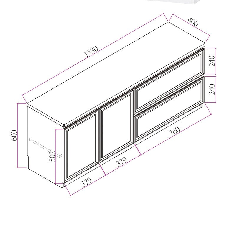 Harmony 1.53m TV Cabinet - White Wood Grain & Light Brown demension