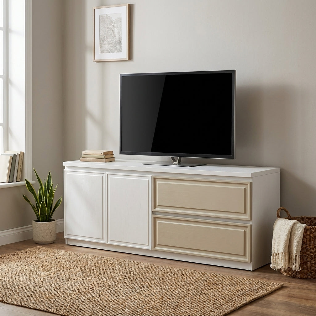 Harmony 1.53m TV Cabinet - White Wood Grain & Light Brown ugc