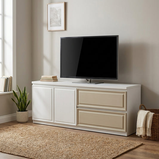 Harmony 1.53m TV Cabinet - White Wood Grain & Light Brown ugc