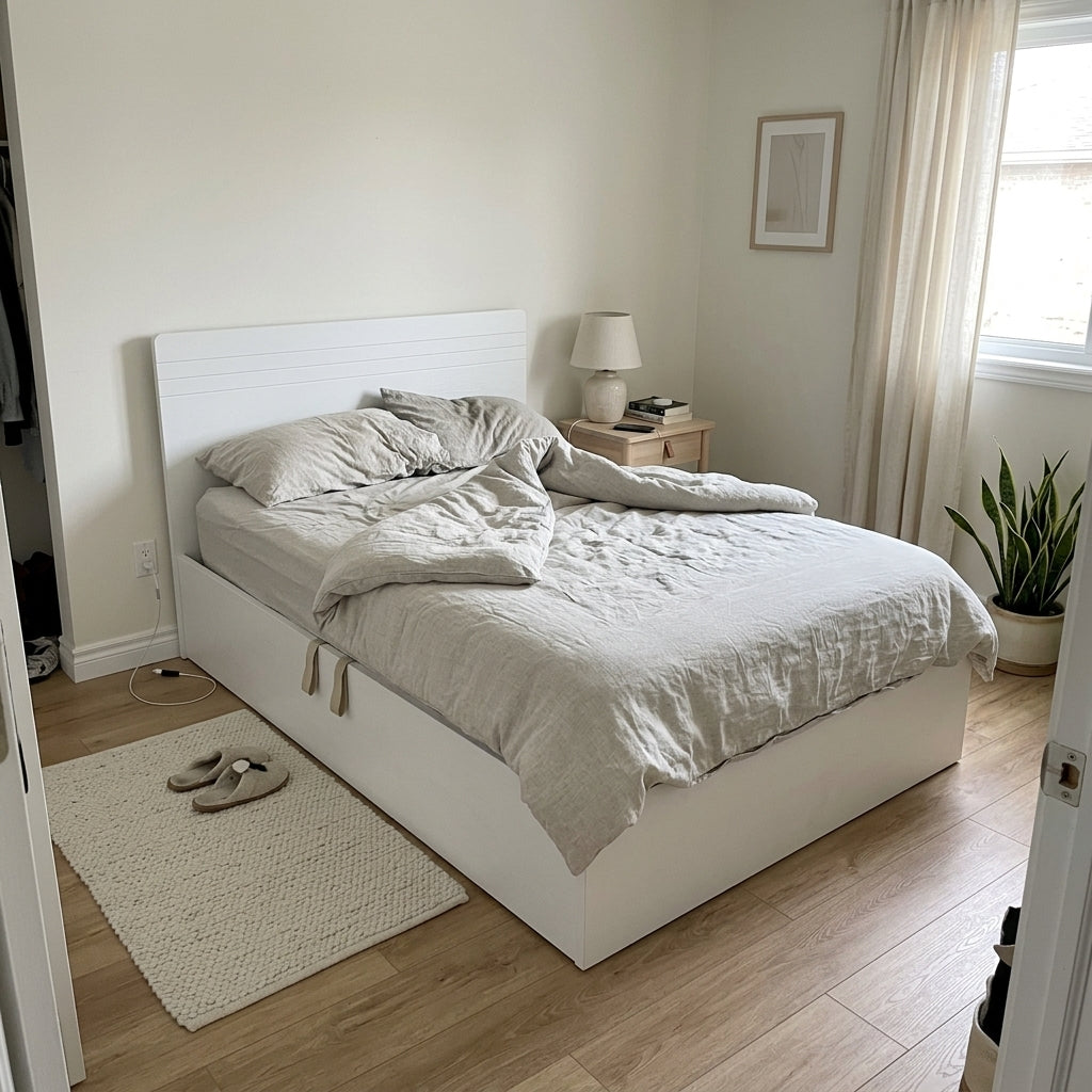 Ivory Slim Headboard Hydraulic Bed Frame