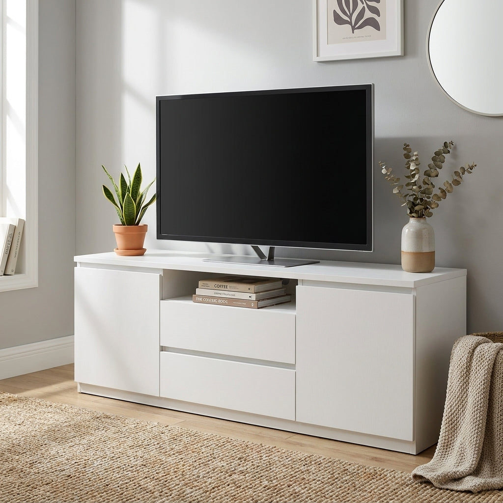 Ivory 1.53m Gloss White TV Cabinet with Soft-Close Doors ugc