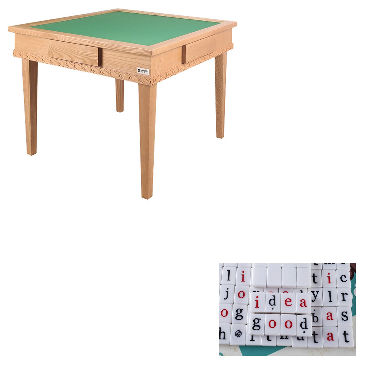 Bingo摺疊腳實木麻雀枱 原木色 + MOJOJO WORDS 英文字母麻雀牌套裝