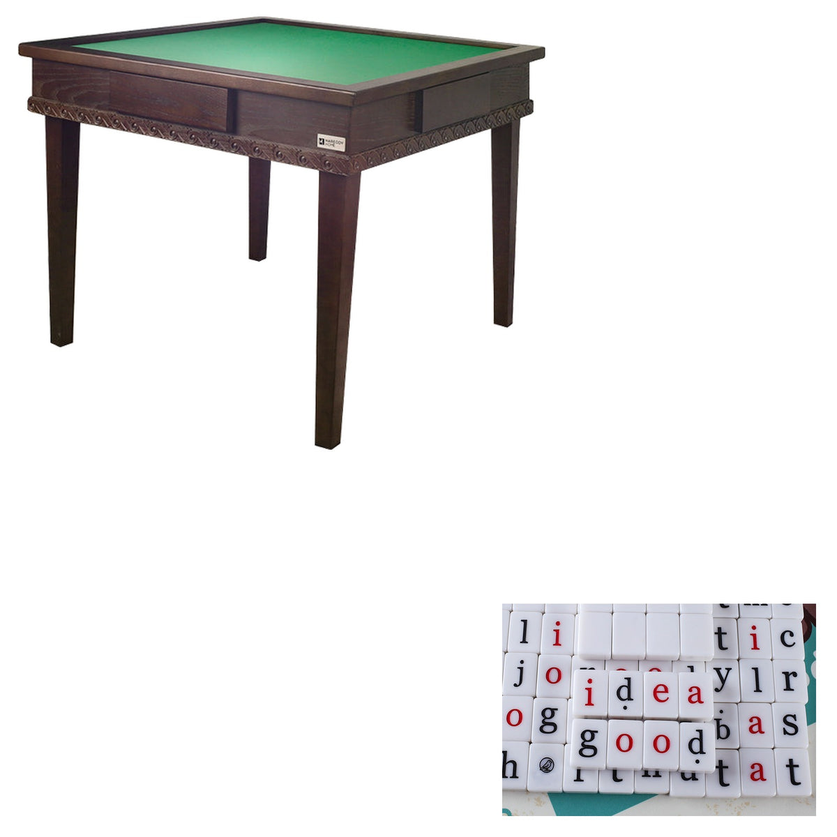 Bingo摺疊腳實木麻雀枱 深胡桃色 + MOJOJO WORDS 英文字母麻雀牌套裝
