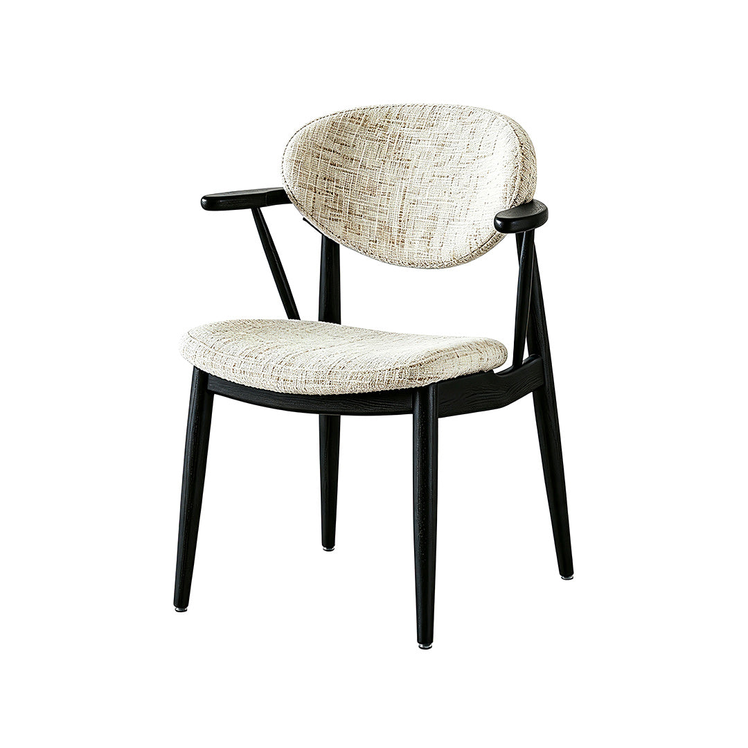 HUGO Mid-Century Ash Wood Dining Armchair | Japandi breathable linen-cotton Chair