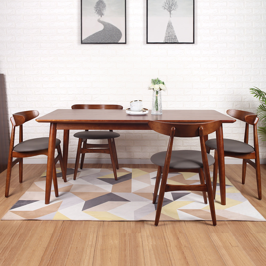 Luke solid wood base dining table (1.4/1.6 meters) with Chopin/Hansa solid wood dining chairs (1 set of 4 chairs)