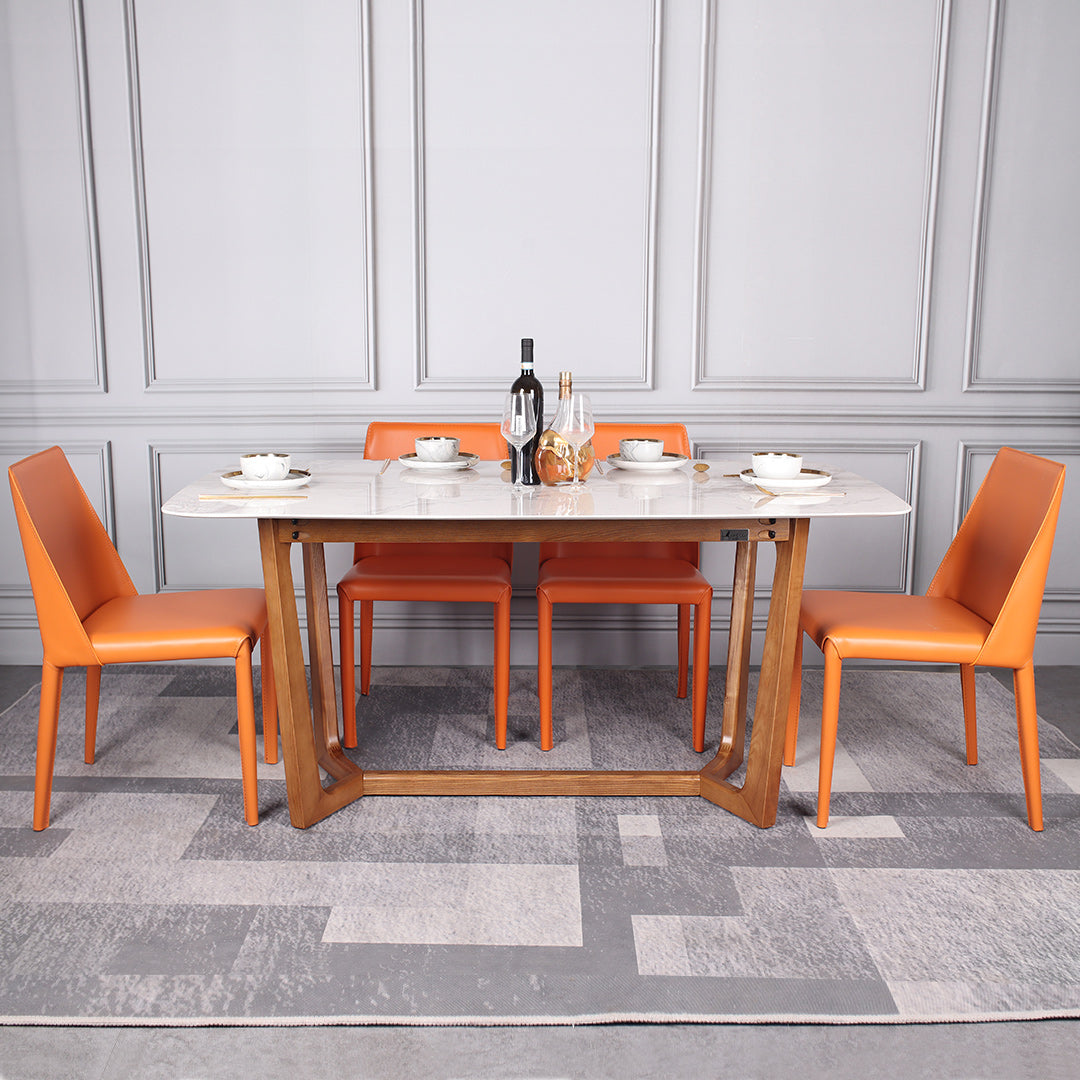 Melon slate dining table with Manhattan I solid wood dining chair (1 set of 4 chairs combination)-spot