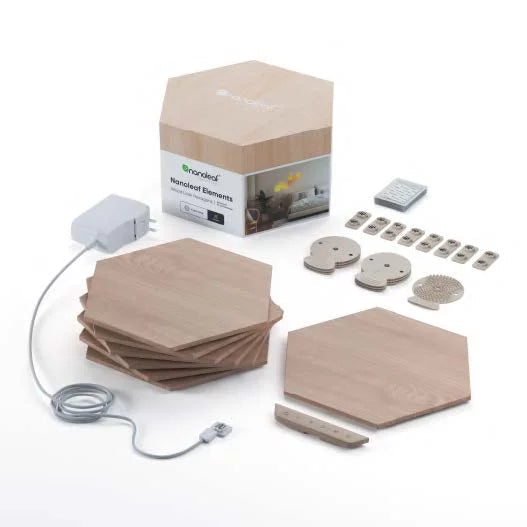 Nanoleaf Elements –Hexagon Starter Kit Wood Grain Hexagon Smart Lighting Panel (7-Pack)