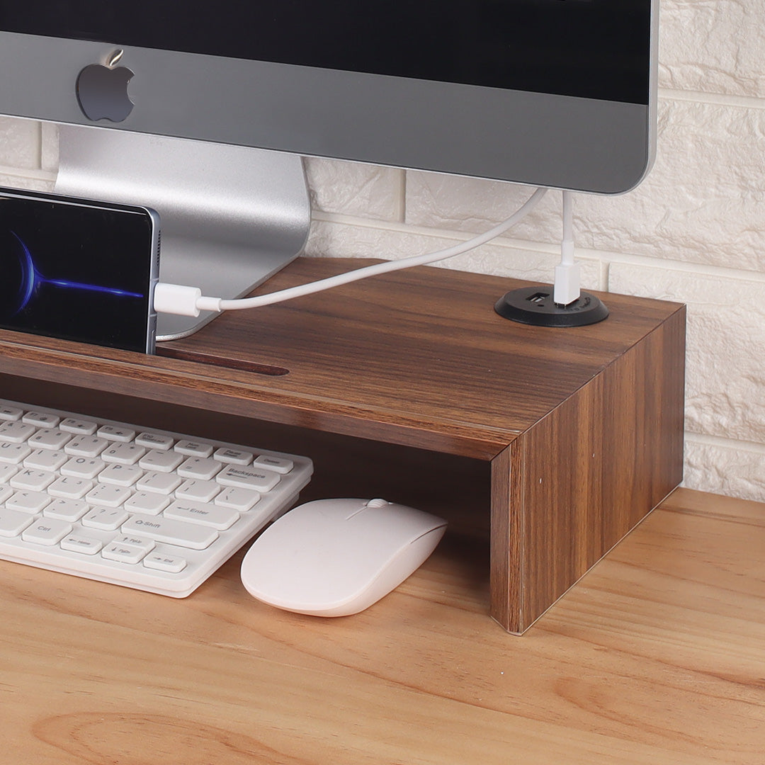 M-riser Solid Wood Screen Elevated Computer Stand | Wireless/USB Charging (Upgraded Version)
